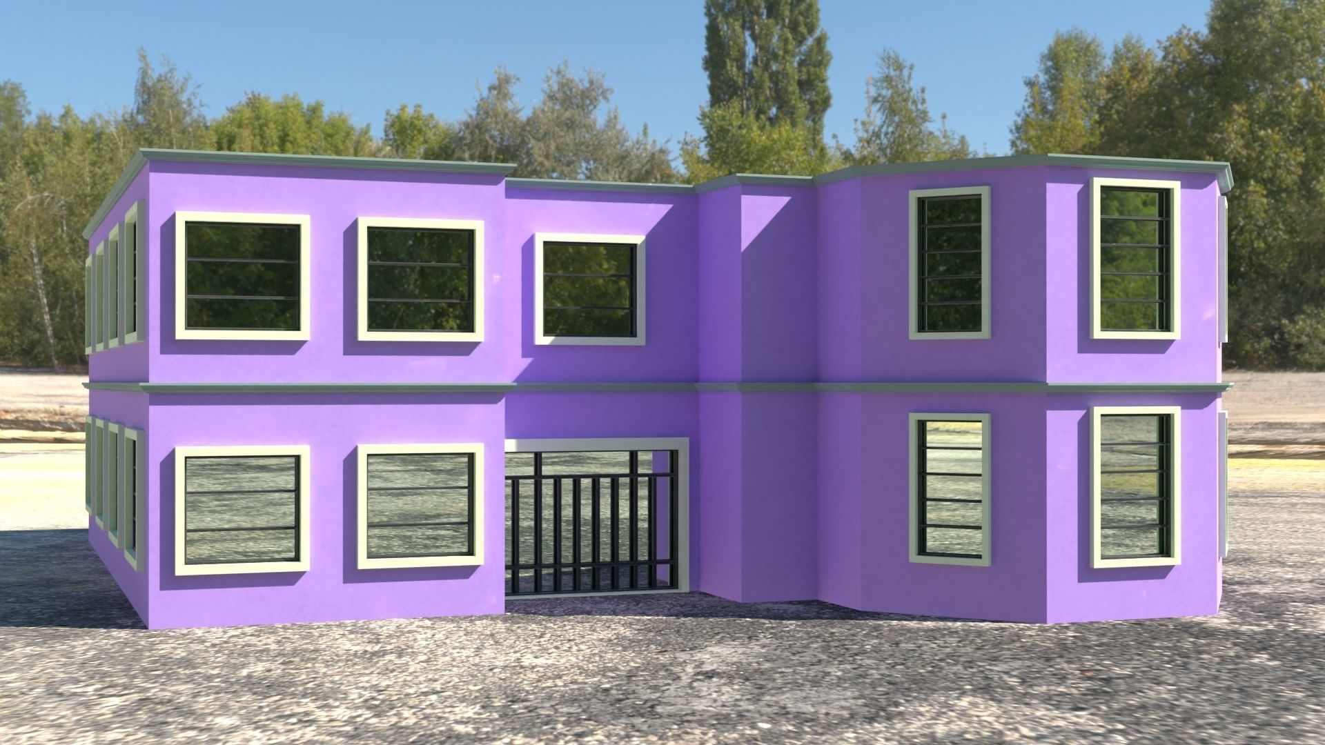 Building 3D model house with windows and balconies Low-poly 3D model_4