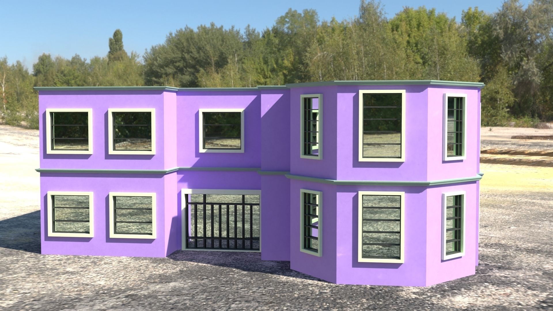 Building 3D model house with windows and balconies Low-poly 3D model_9
