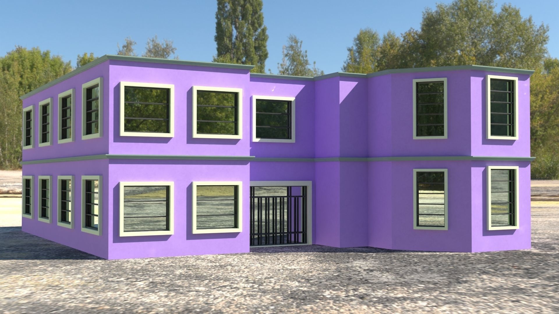 Building 3D model house with windows and balconies Low-poly 3D model_1