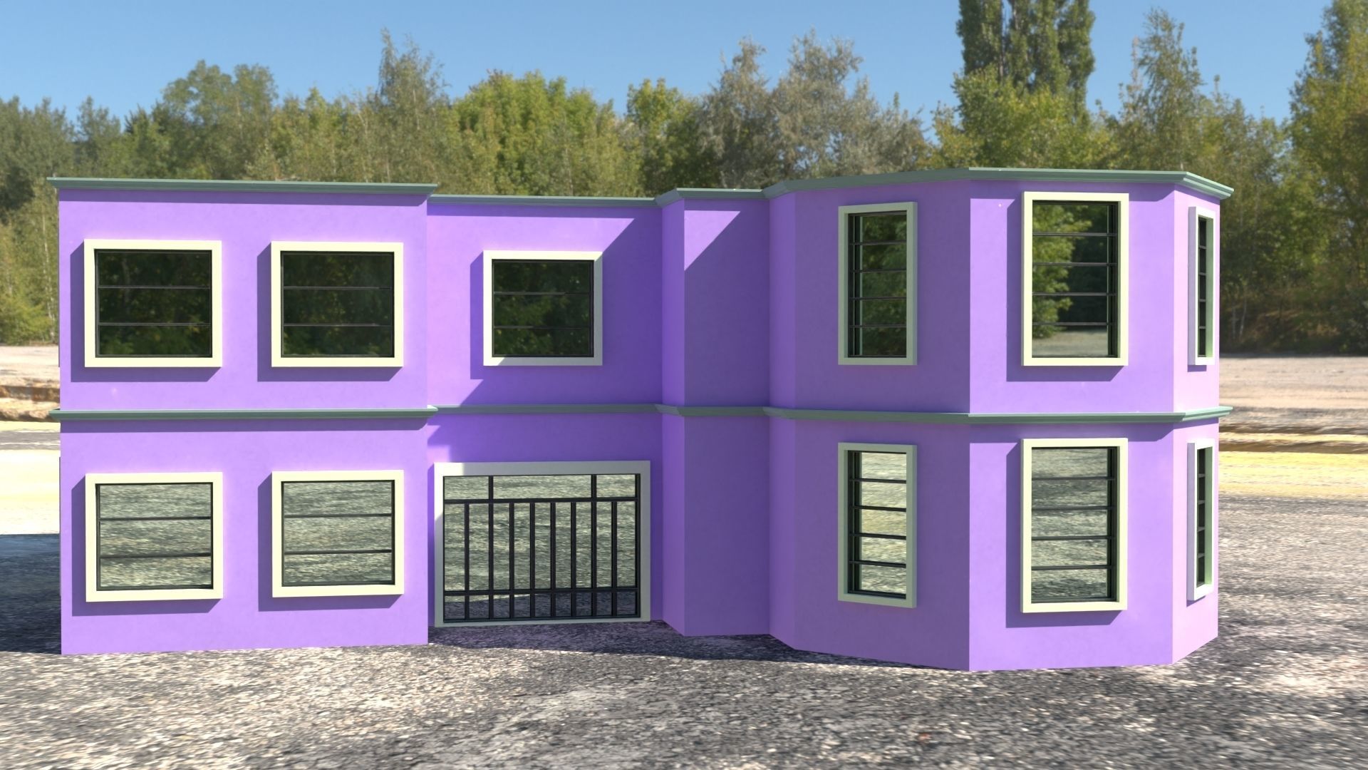 Building 3D model house with windows and balconies Low-poly 3D model_6