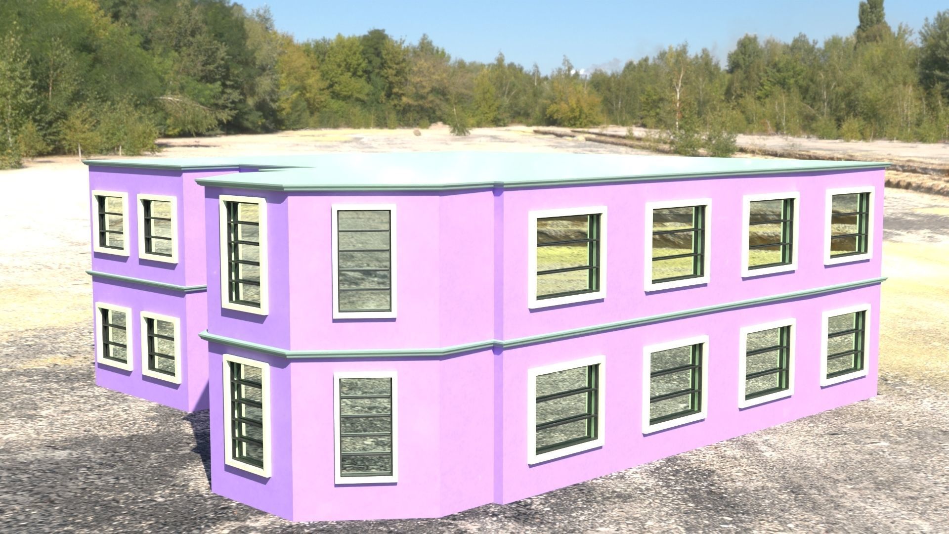 Building 3D model house with windows and balconies Low-poly 3D model_17