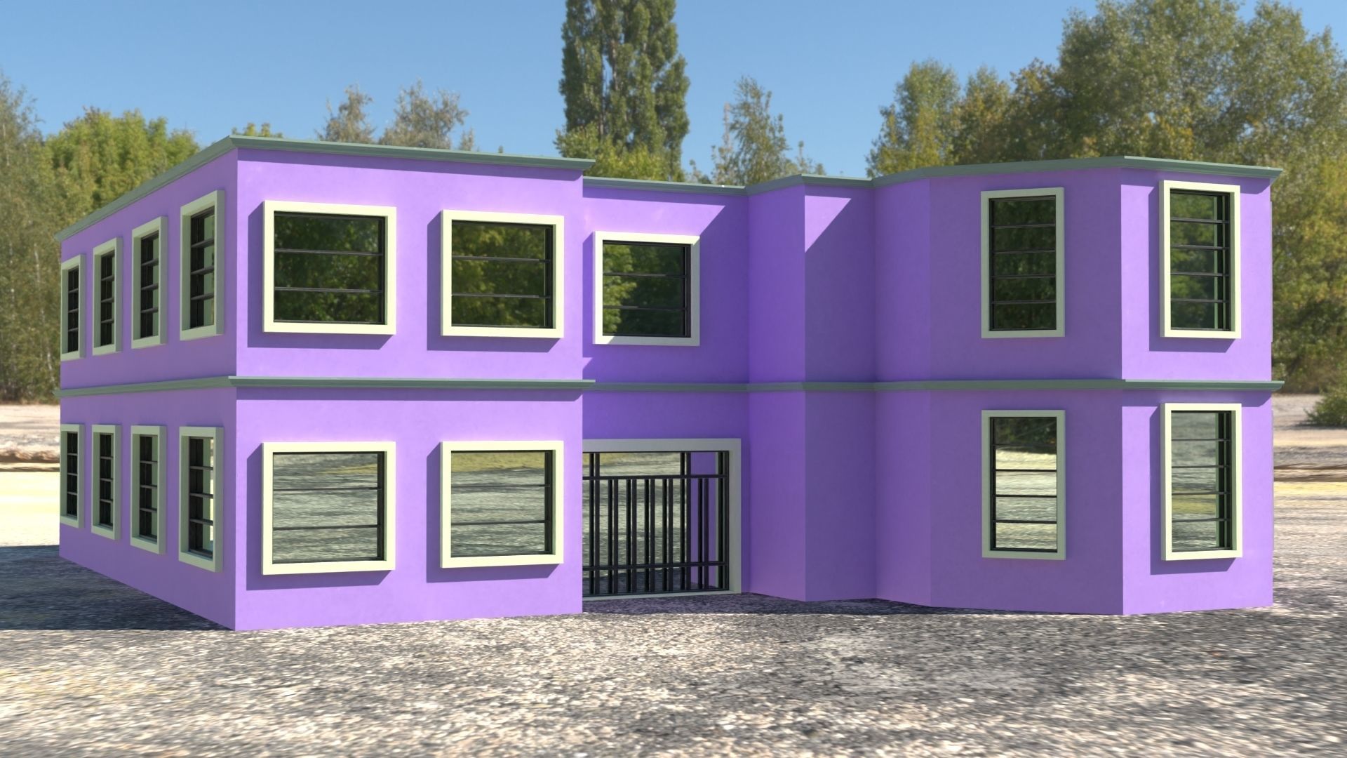 Building 3D model house with windows and balconies Low-poly 3D model_2
