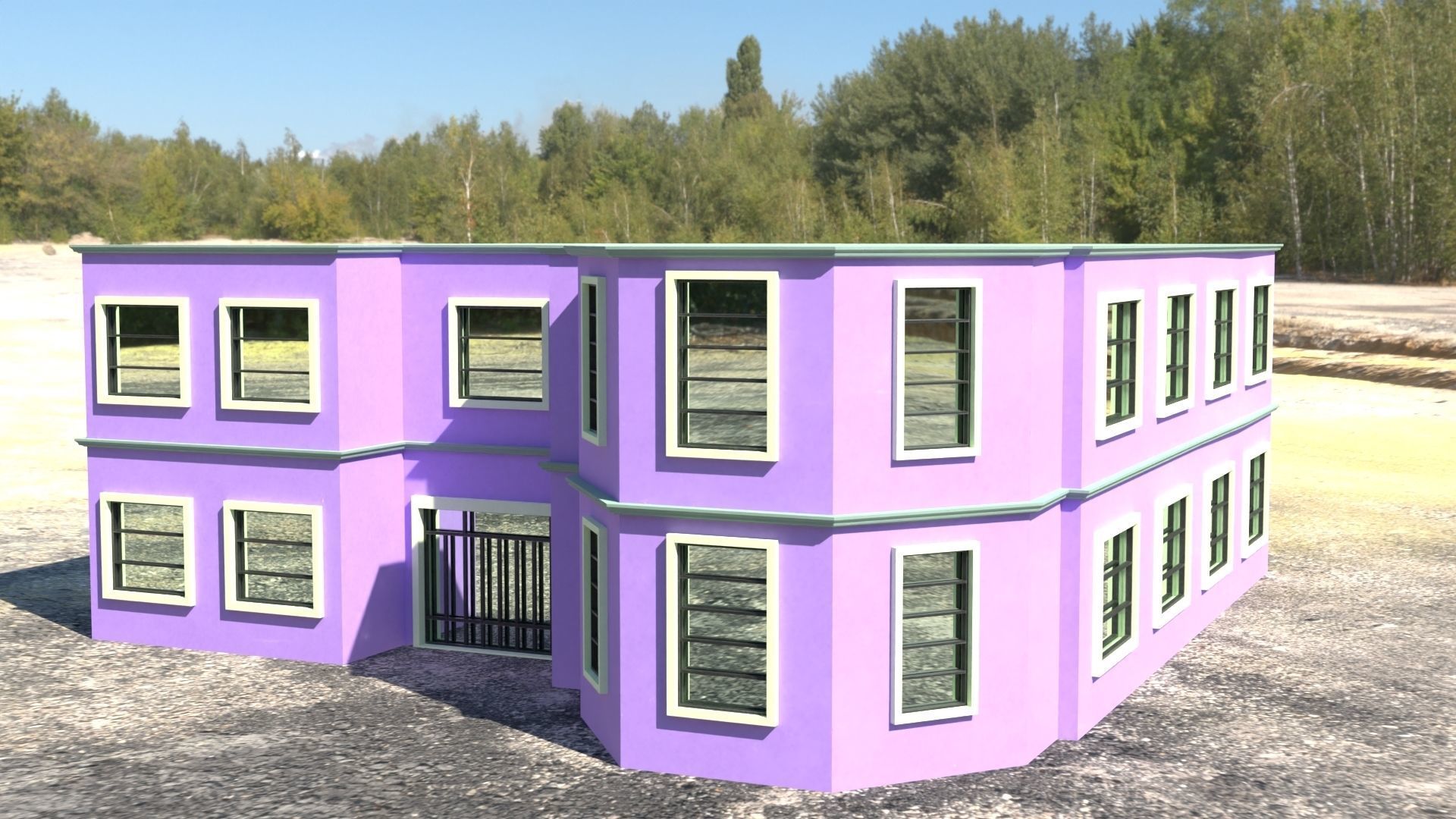 Building 3D model house with windows and balconies Low-poly 3D model_12