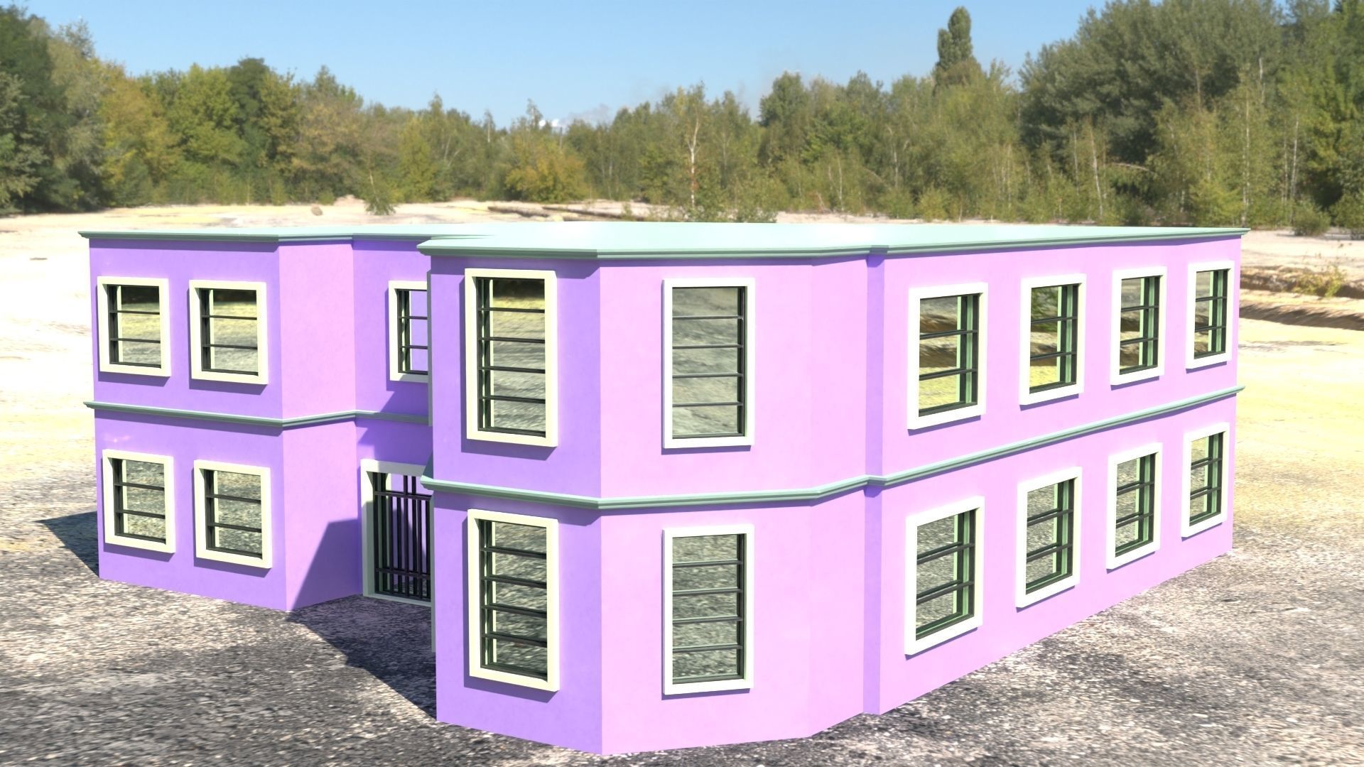 Building 3D model house with windows and balconies Low-poly 3D model_14