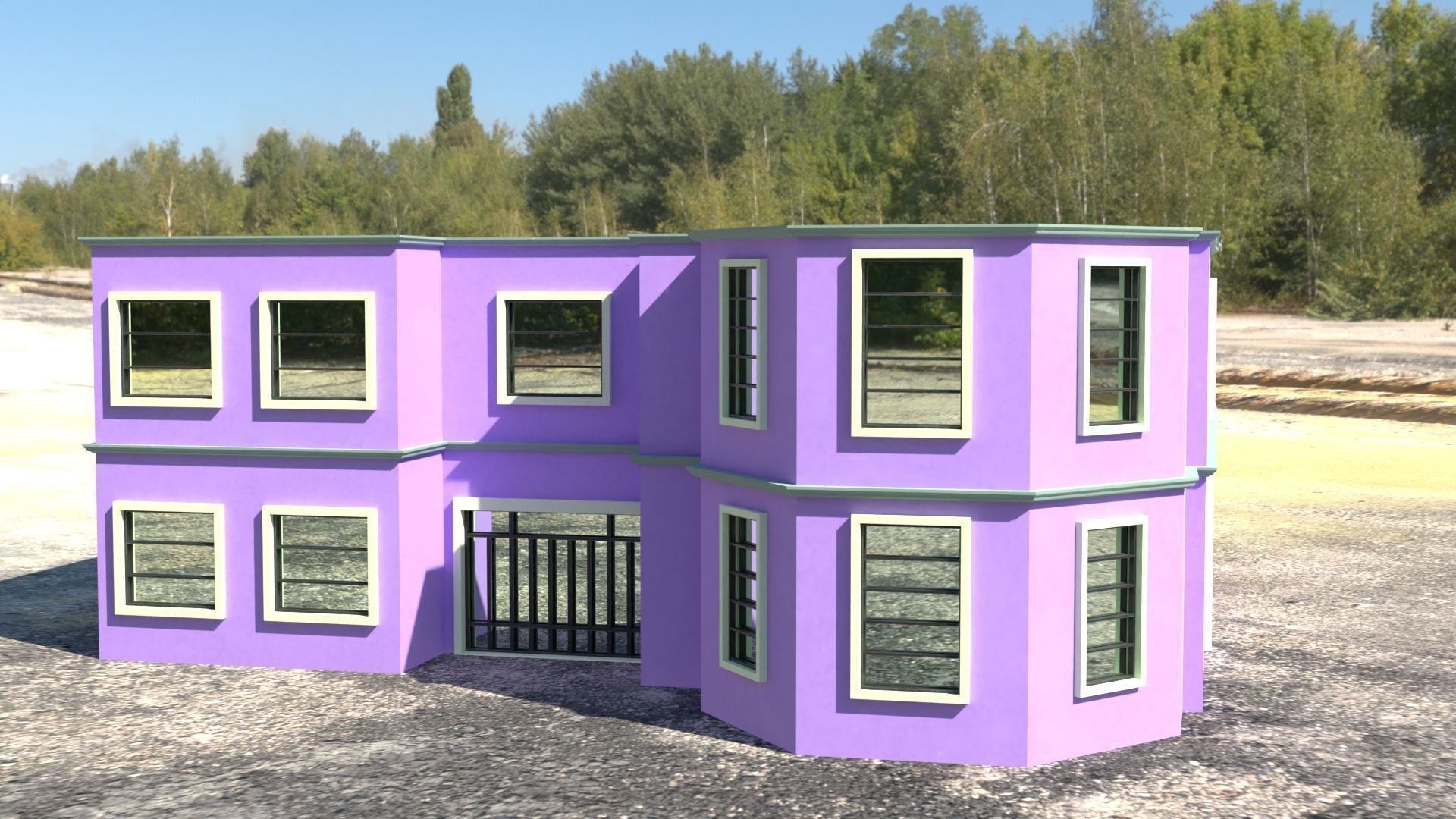Building 3D model house with windows and balconies Low-poly 3D model_10