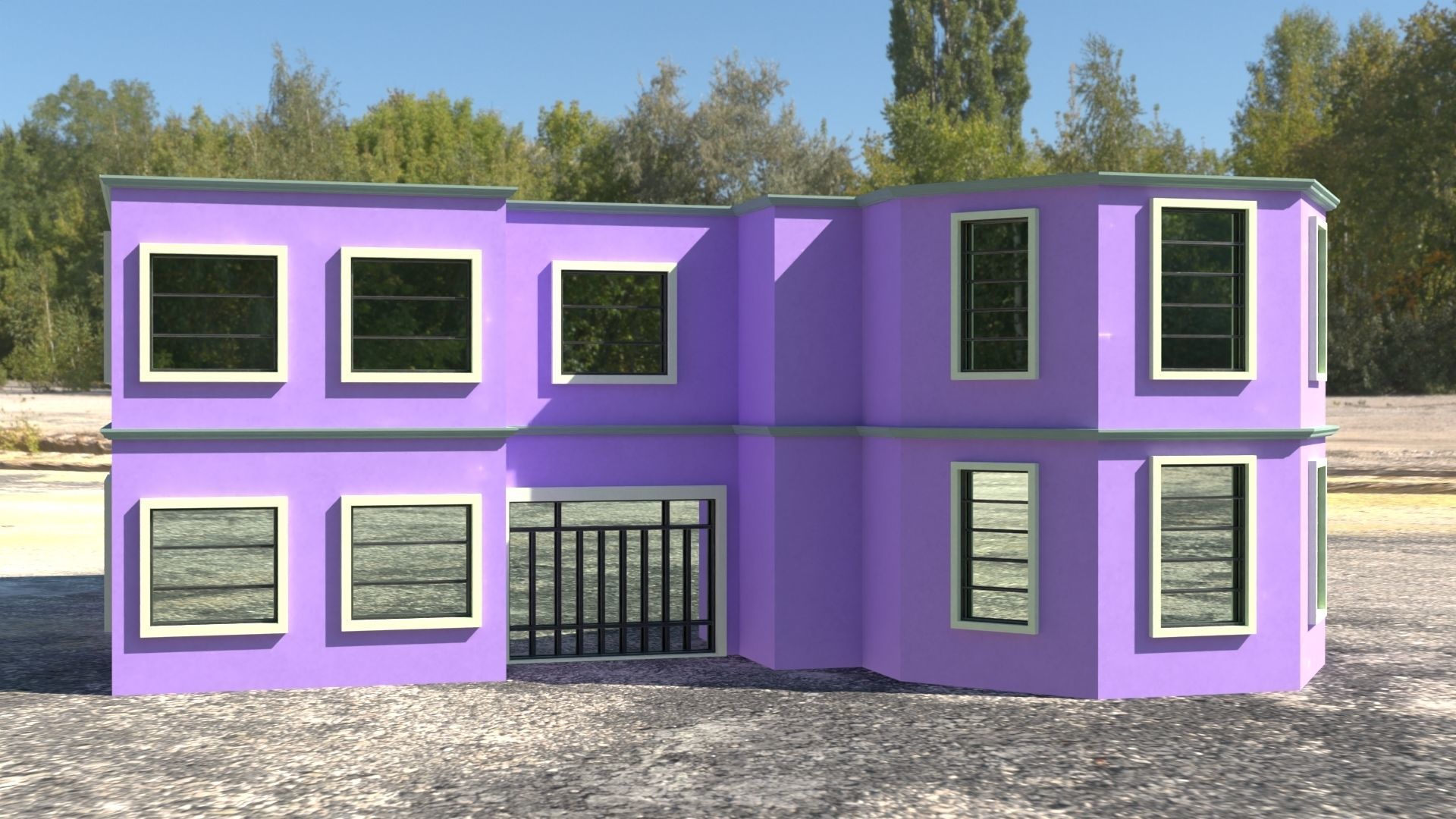 Building 3D model house with windows and balconies Low-poly 3D model_5