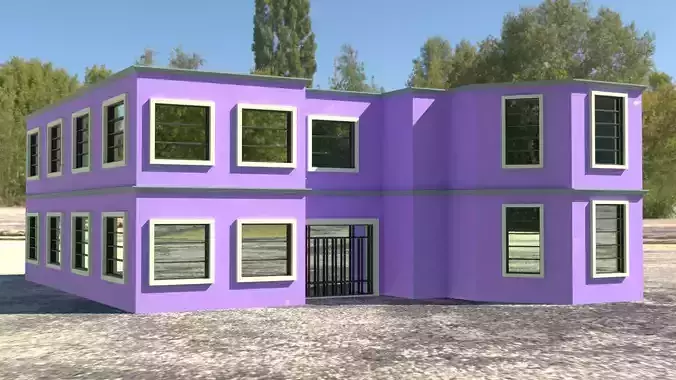 Building 3D model house with windows and balconies Low-poly 3D model