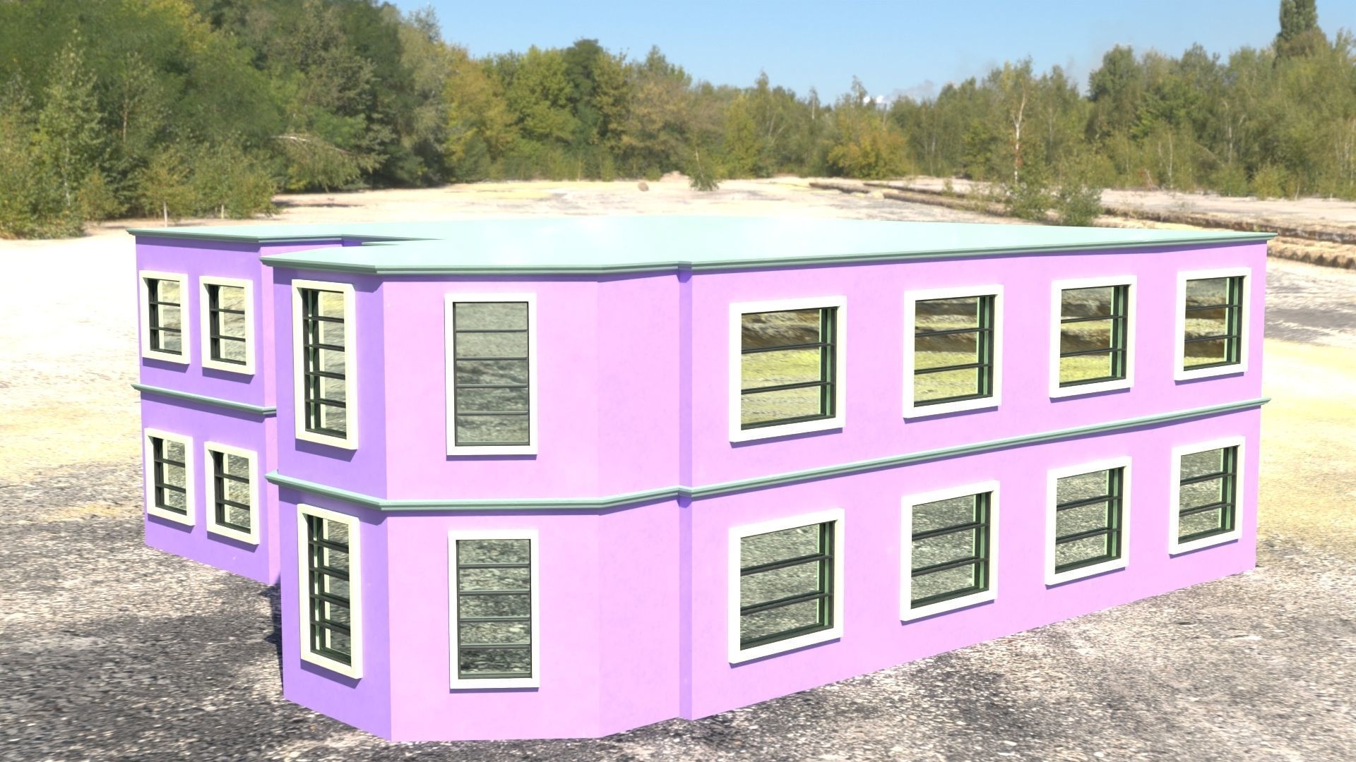 Building 3D model house with windows and balconies Low-poly 3D model_18