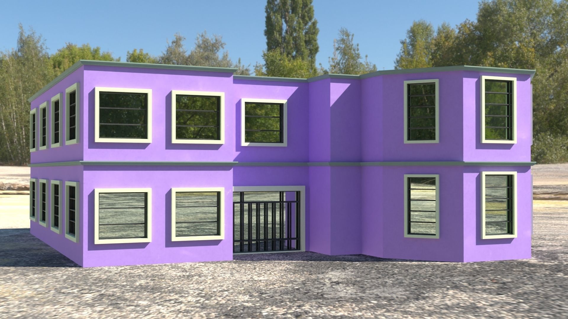 Building 3D model house with windows and balconies Low-poly 3D model_3