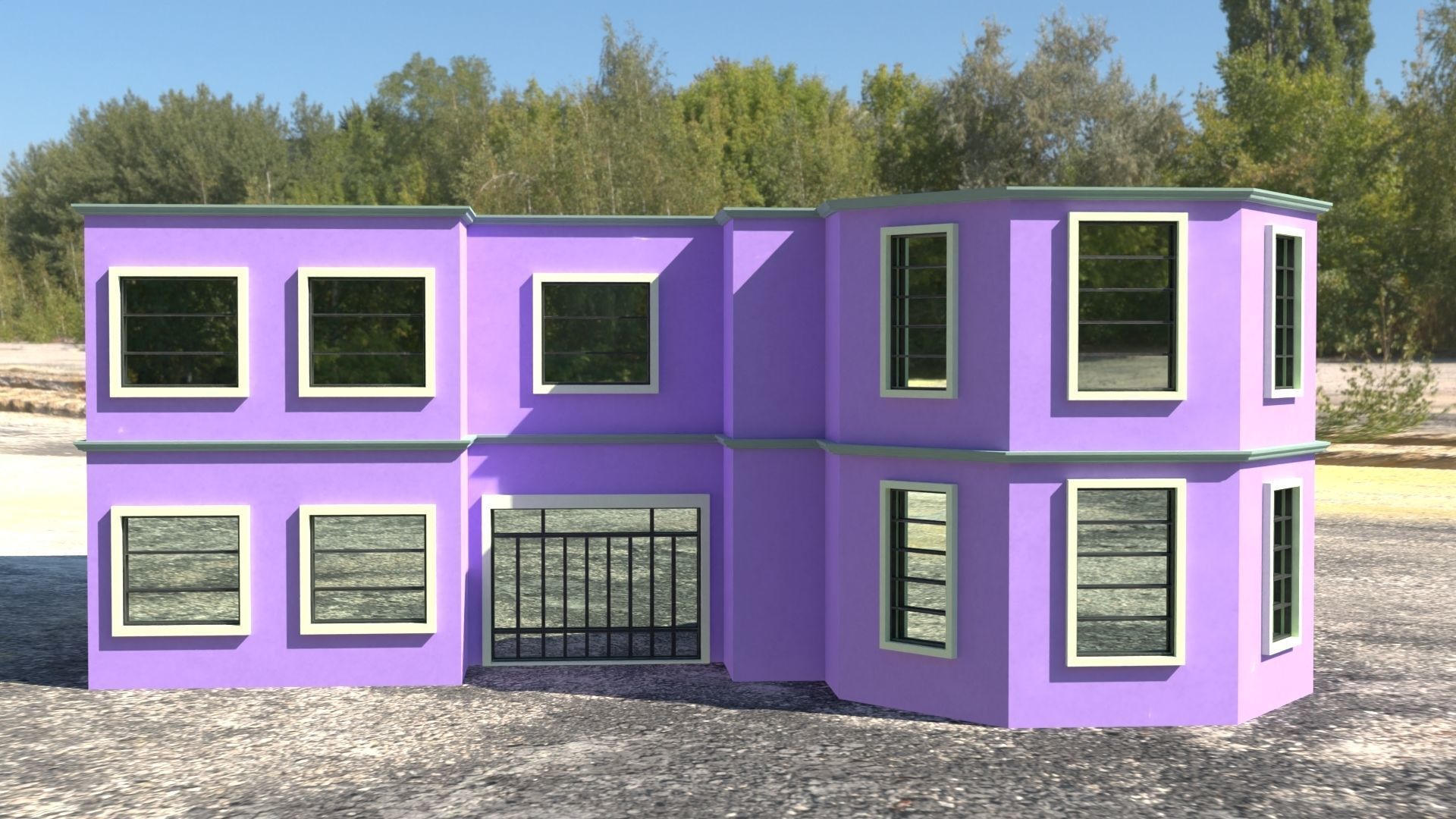 Building 3D model house with windows and balconies Low-poly 3D model_7