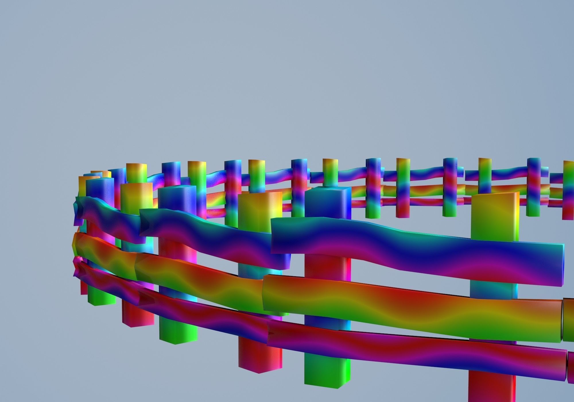 colorful round fence Low-poly 3D model_3