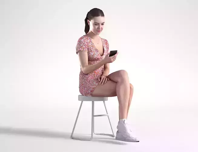 Woman Business Sitting with Phone Low poly Maddie 2155 