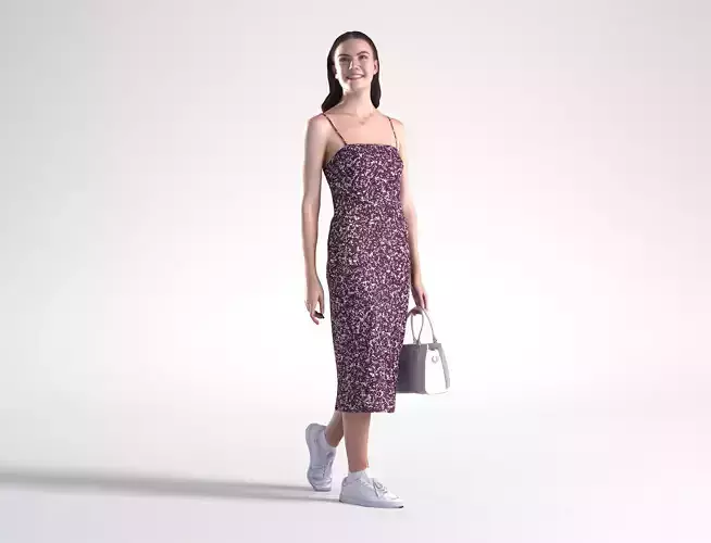 Woman Casual in Dress Walking with Low poly Maddie 2179