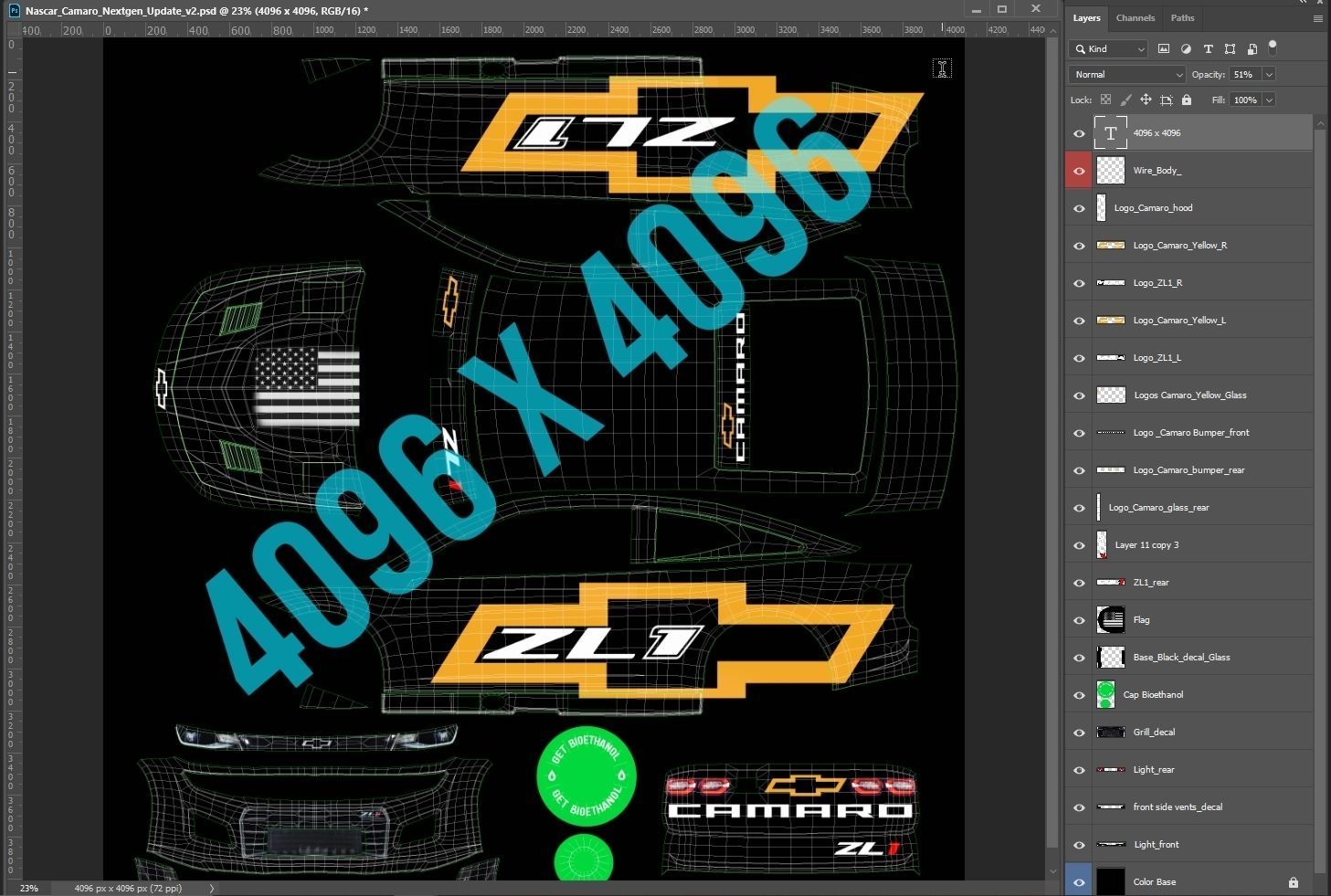 Chevrolet Camaro Nascar NextGen 2022 Template Update 3D model_14