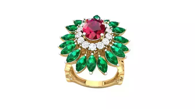 Women Cocktail Marquise Diamond Ring stl render detail 