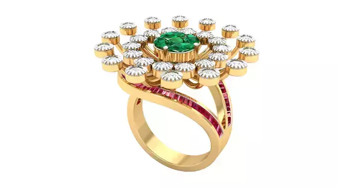 Flower Diamond High Jewelry Cocktail Ring 3dm stl renders
