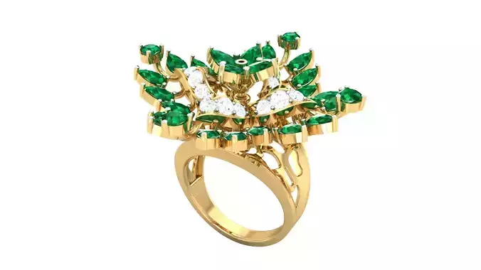 Diamond High Pear Diamond Cocktail Ring 3dm stl renders details 