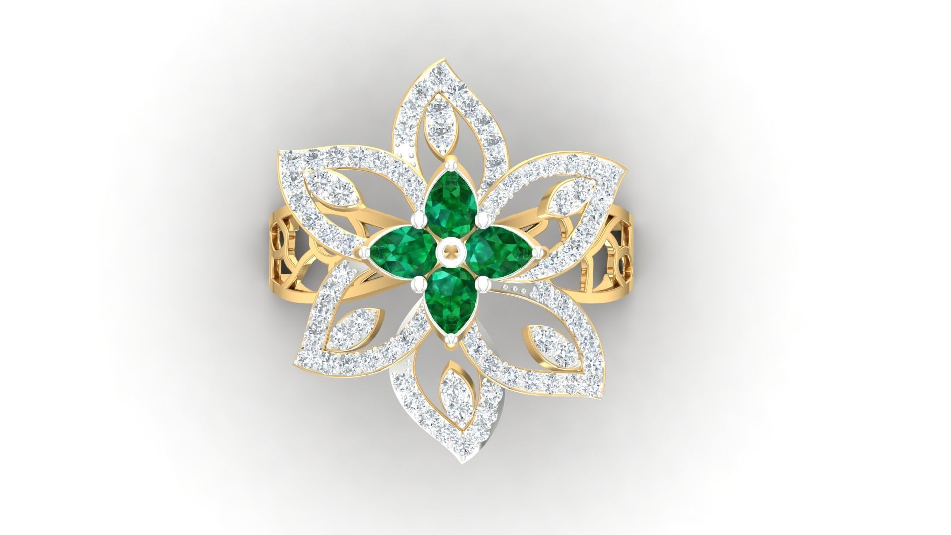 Diamond Pear Diamond Cocktail ring 3dm stl renders details  3D print model_4