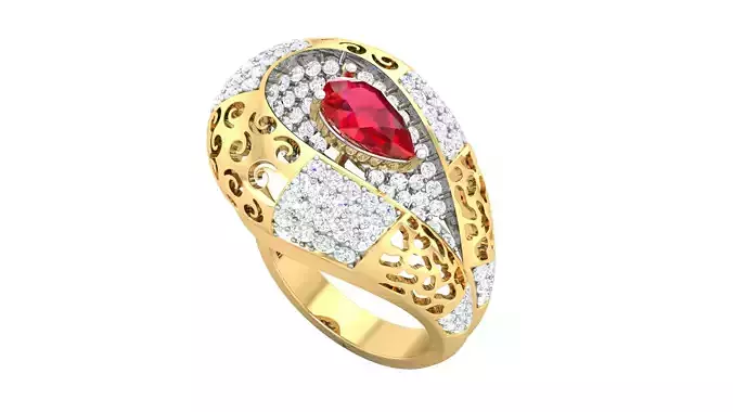 Pear Diamond Cocktail Ring 3dm stl renders details