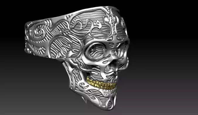Biomechanical Skull Ring 3D print model easy to use 3D print model