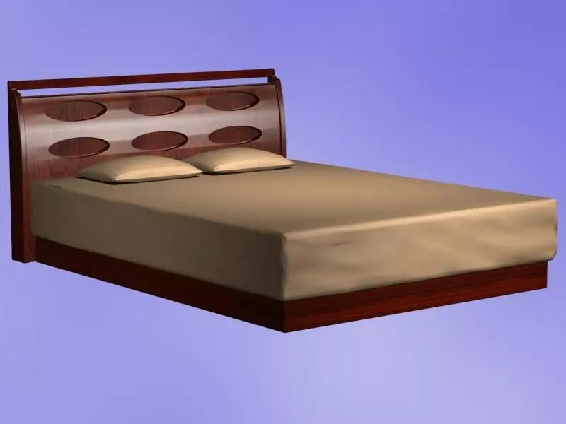 Bed Model with wooden headboard and footboard 3D model_0