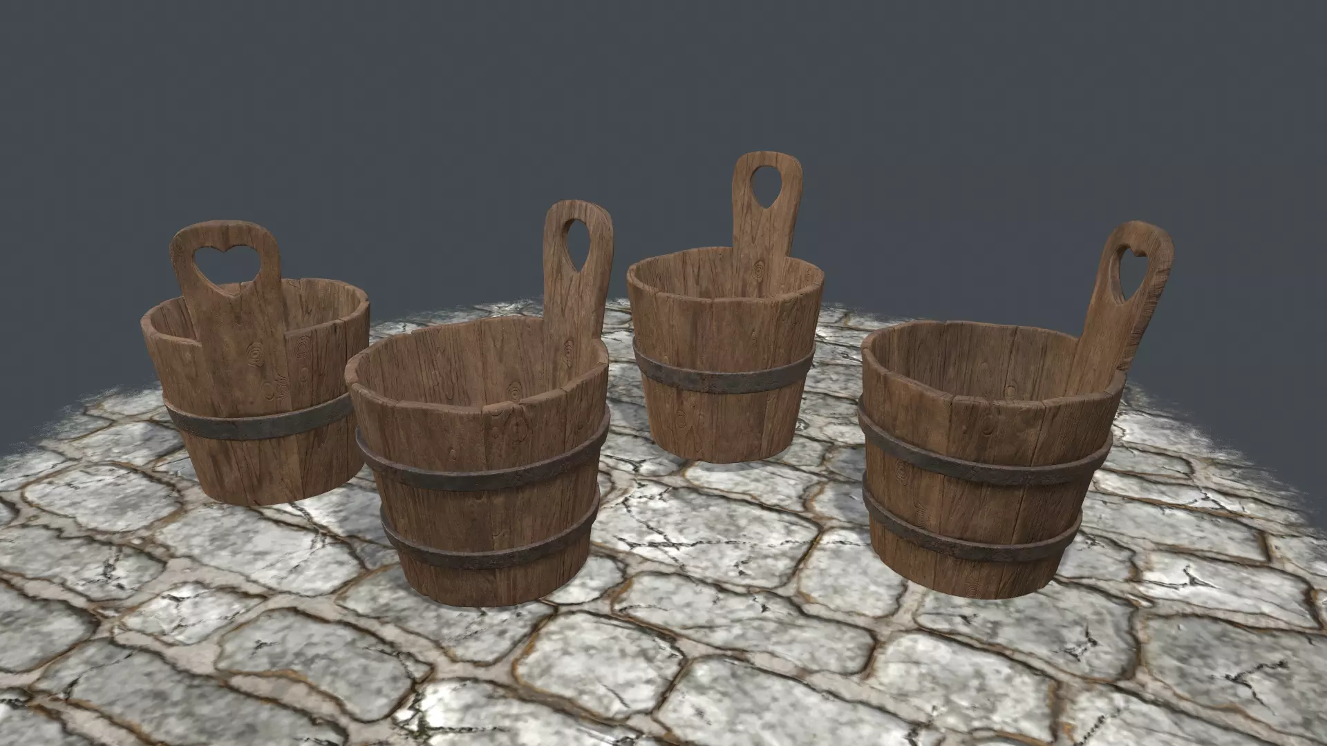 Medieval bucket set Low-poly 3D model_0
