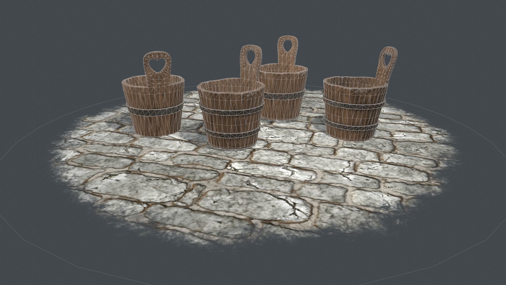 Medieval bucket set Low-poly 3D model_3