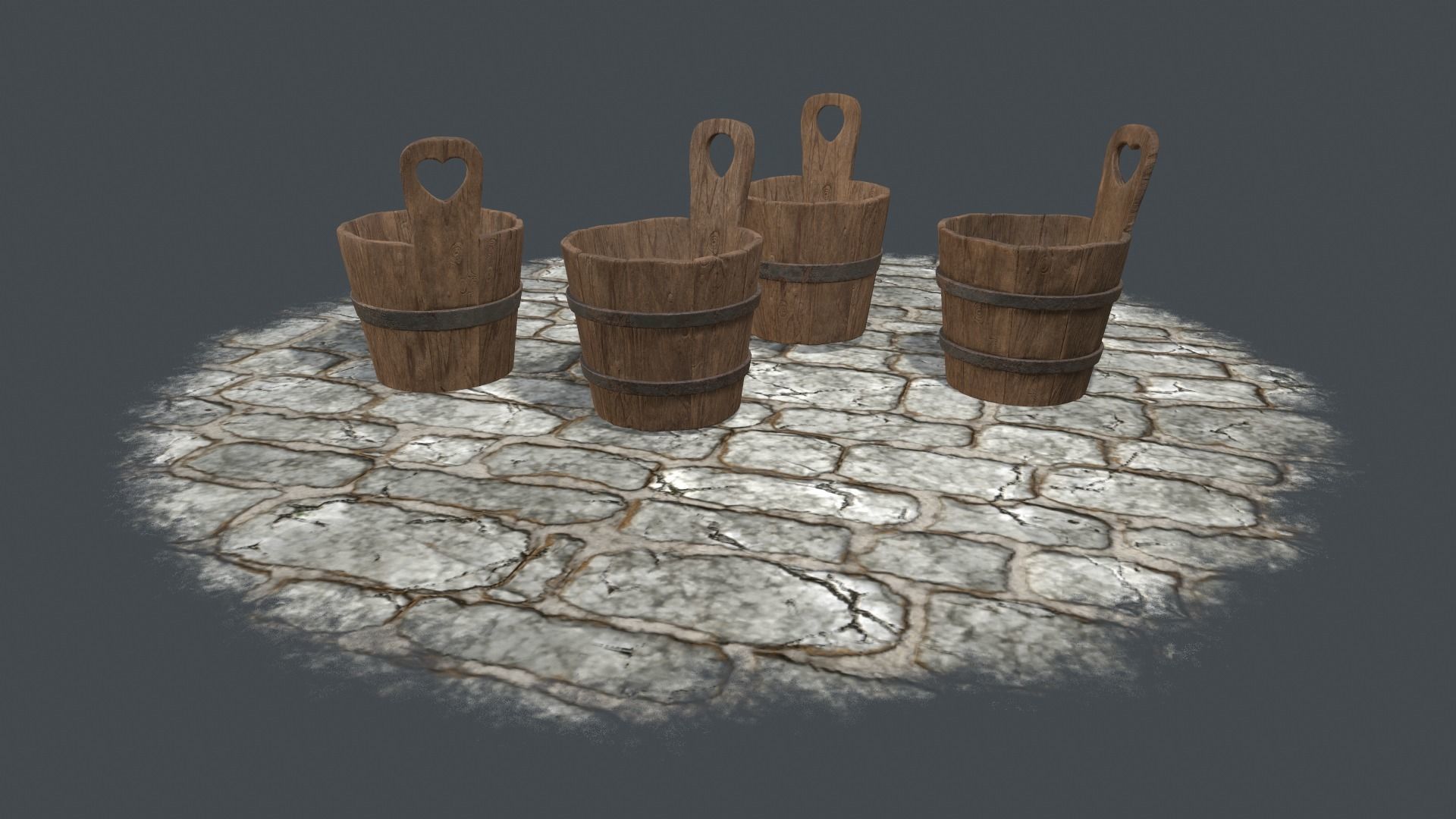 Medieval bucket set Low-poly 3D model_2