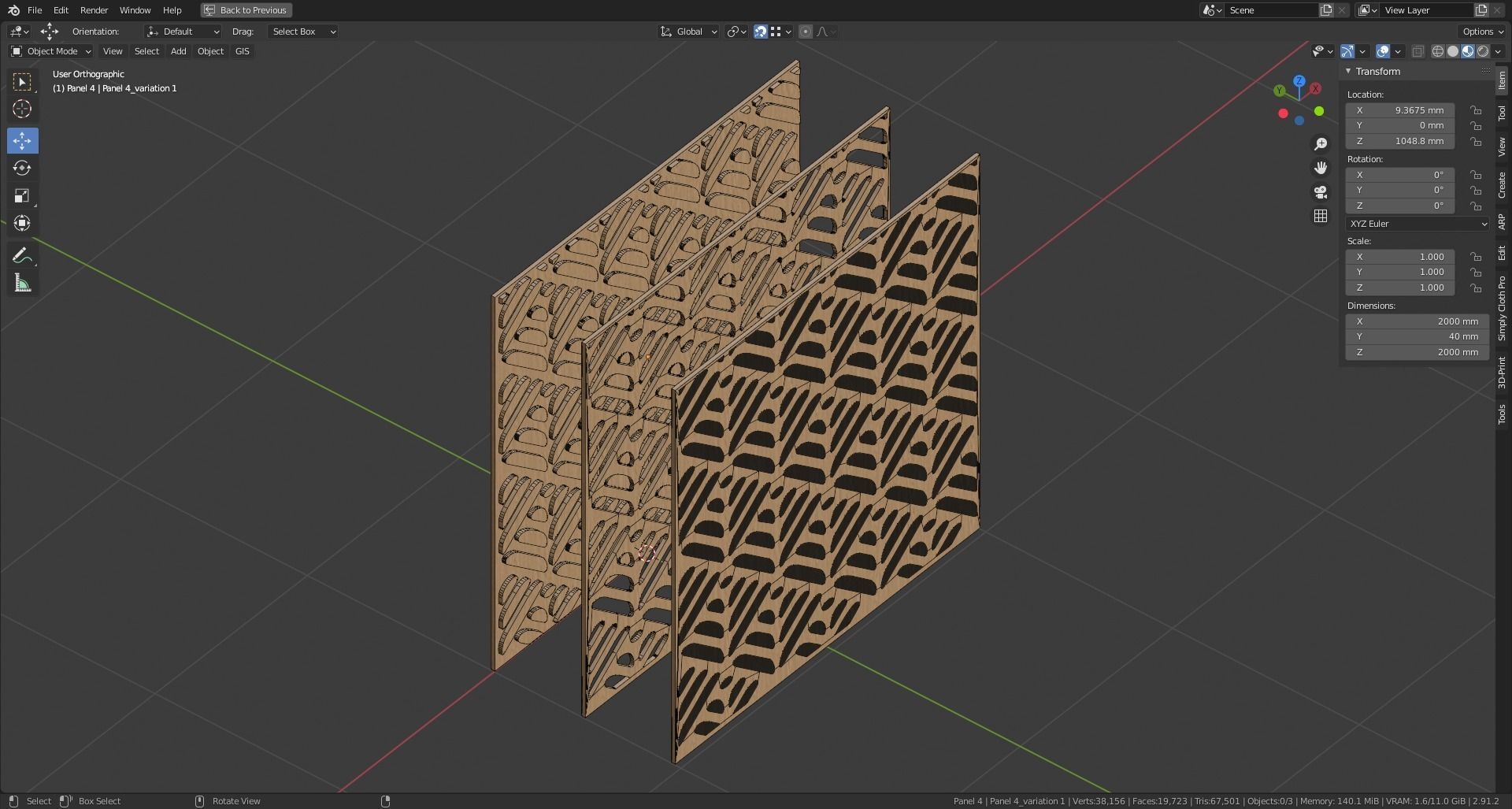 Decorative Wooden Wall Model 4 3D model_12