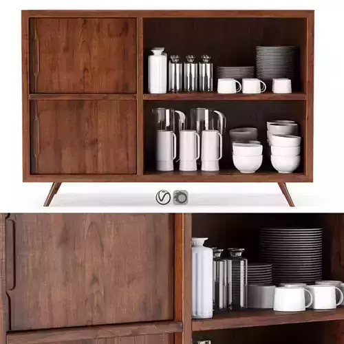 Oli wooden cabinet with dishes 