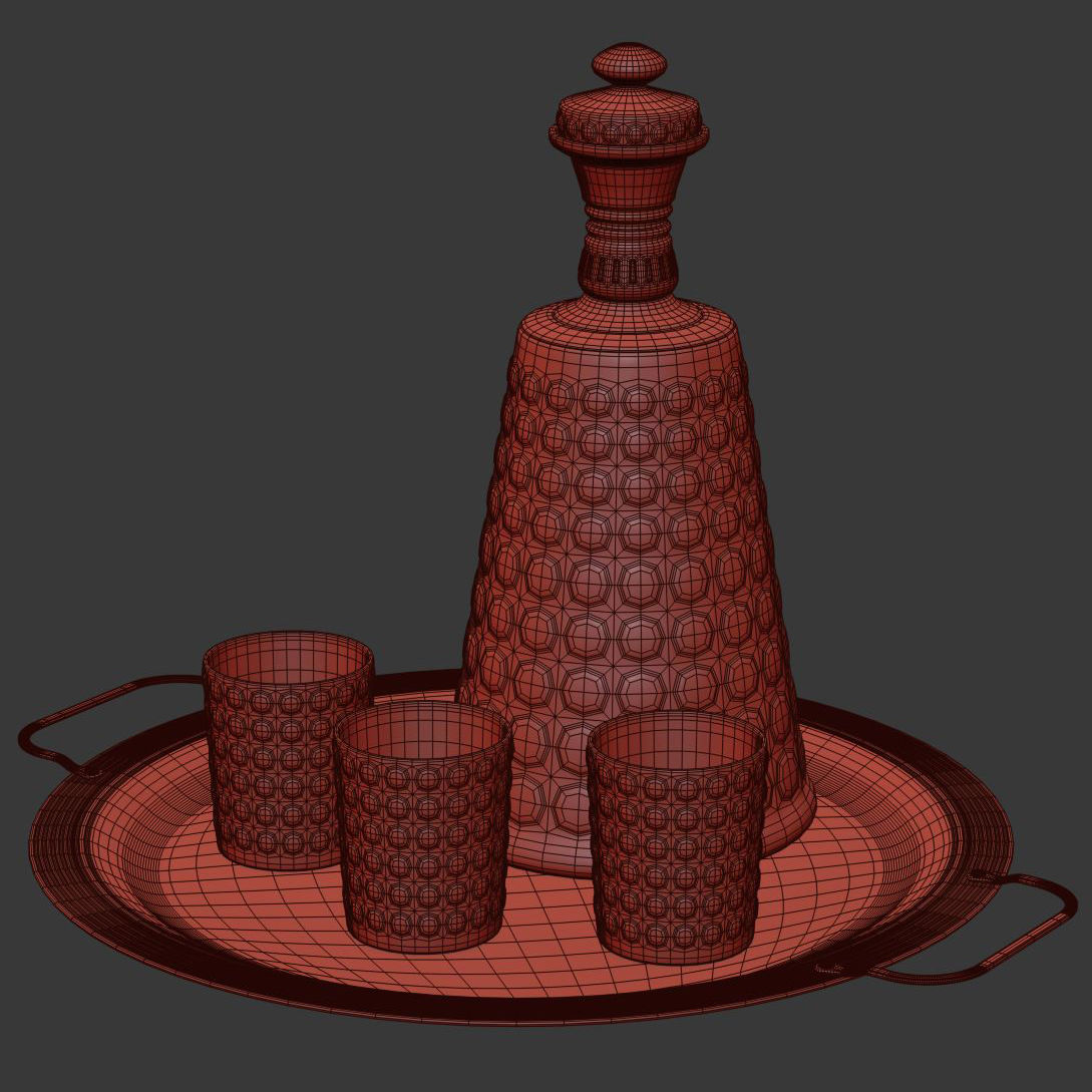 Whiskey decanter with glasses v02  3D model_4
