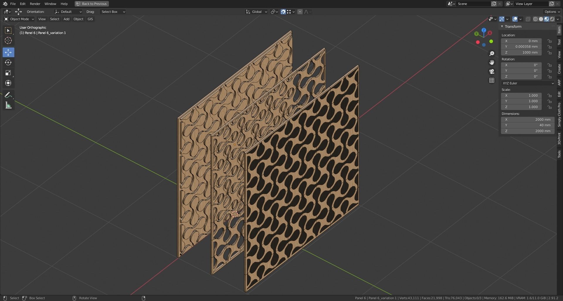 Decorative Wooden Wall Model 6 Low-poly 3D model_12