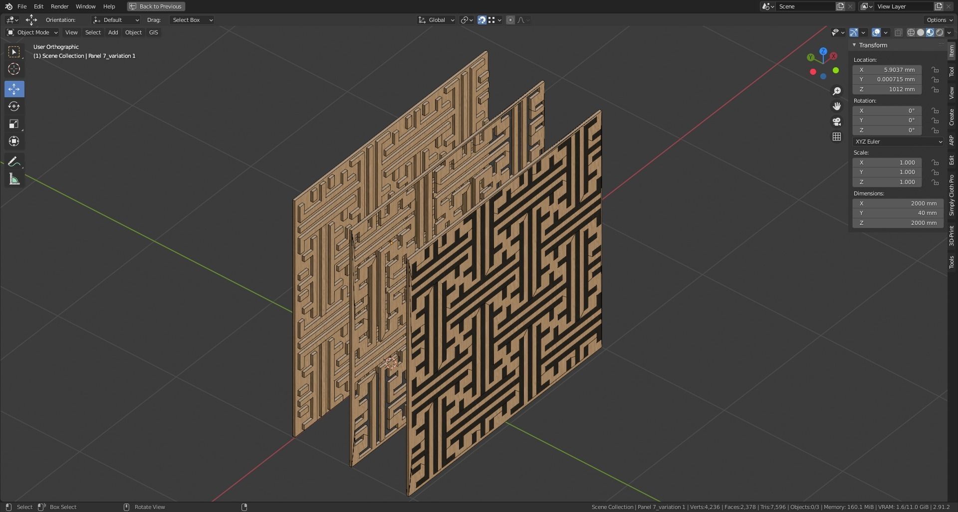 Decorative Wooden Wall Model 7 Low-poly 3D model_11