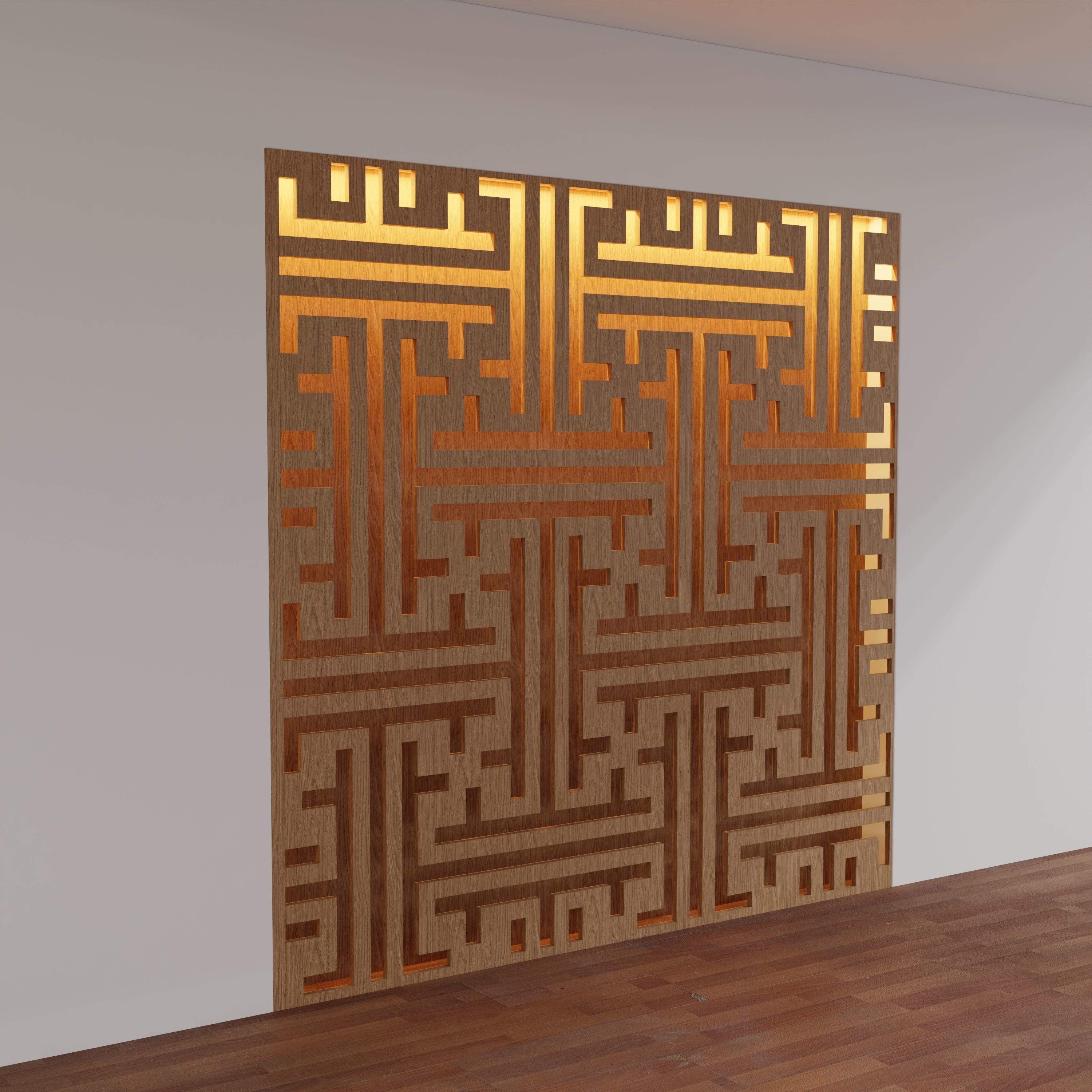 Decorative Wooden Wall Model 7 Low-poly 3D model_4