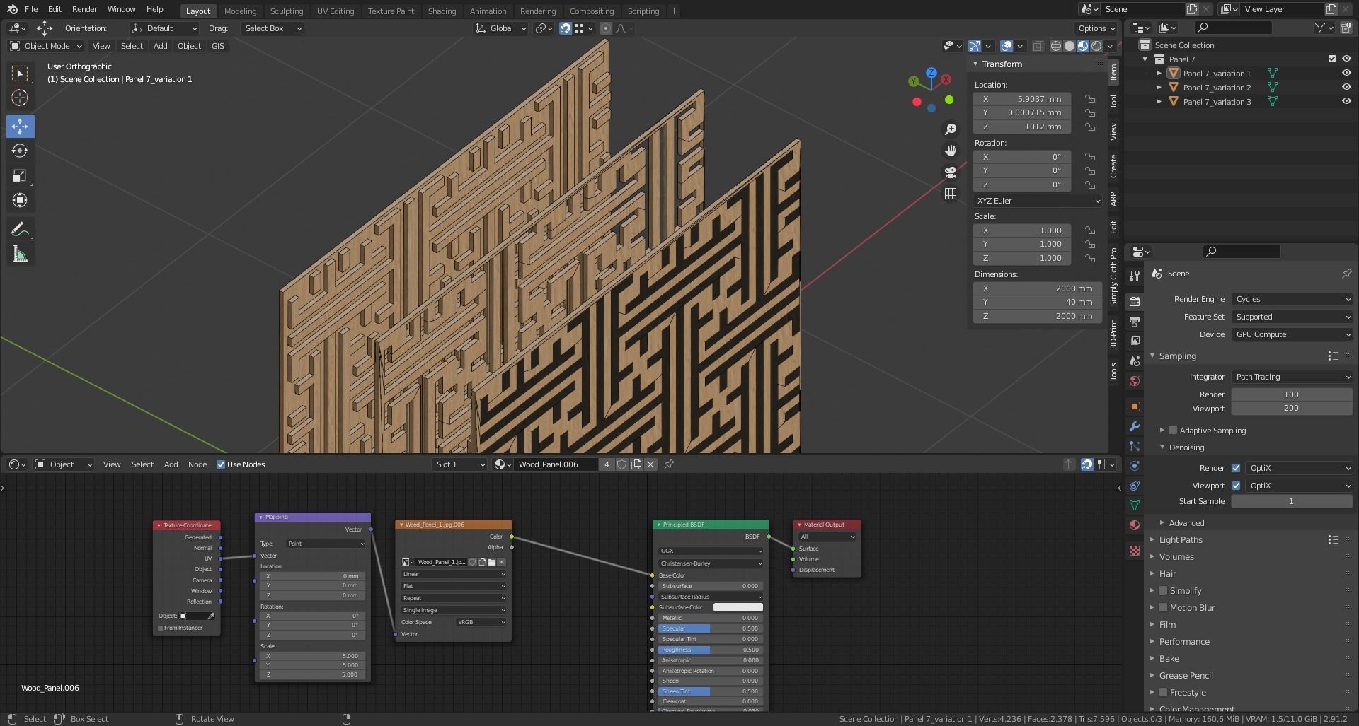 Decorative Wooden Wall Model 7 Low-poly 3D model_12