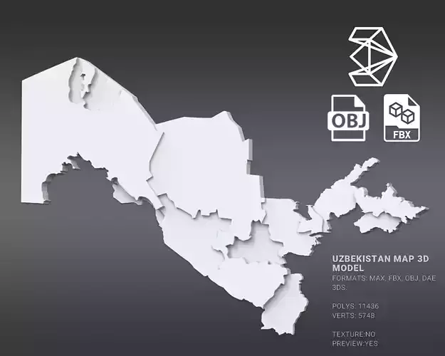 Uzbekistan 3D map Low-poly 3D model