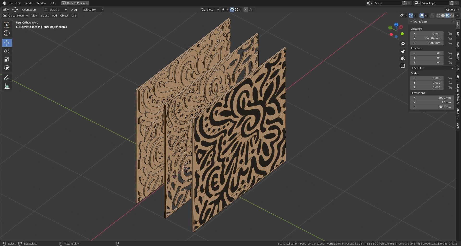 Decorative Wooden Wall Model 10 Low-poly 3D model_12