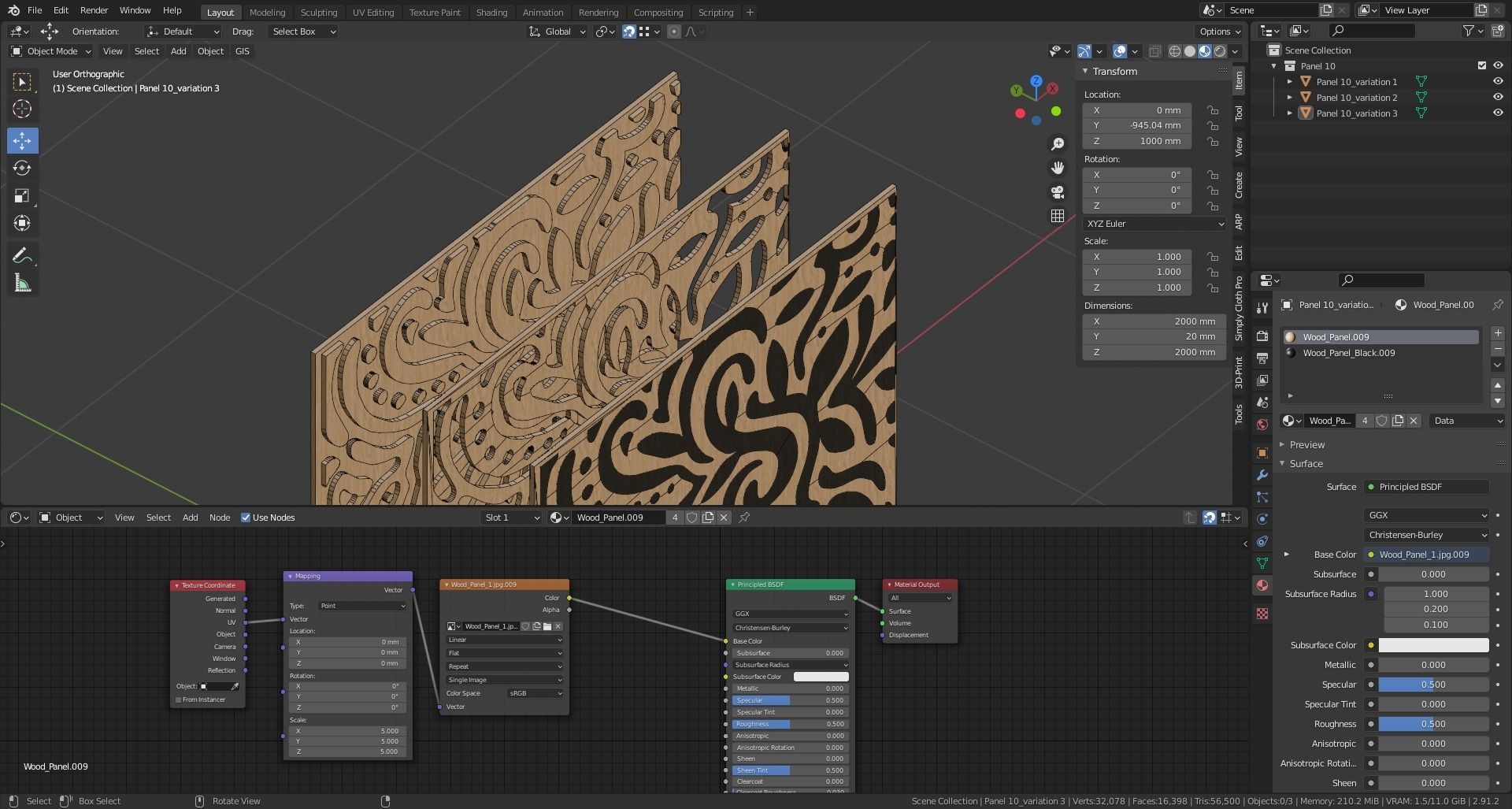 Decorative Wooden Wall Model 10 Low-poly 3D model_11