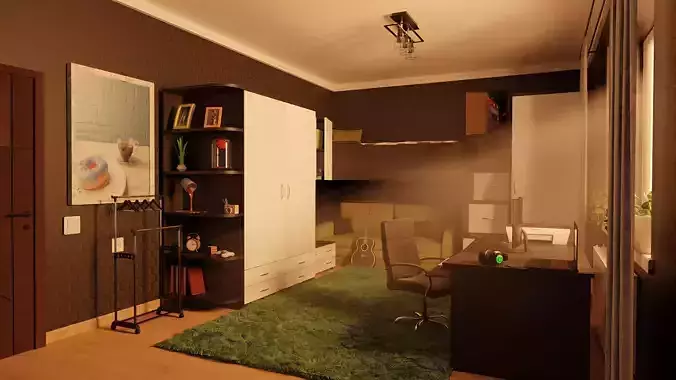 room with interior and sunset