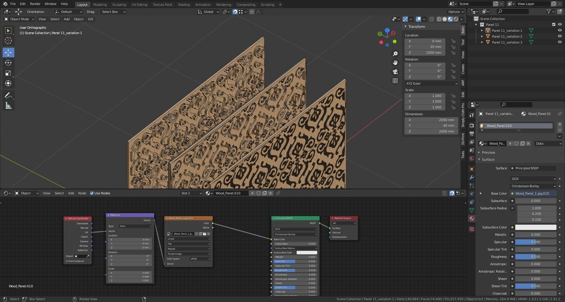 Decorative Wooden Wall Model 11 Low-poly 3D model_11