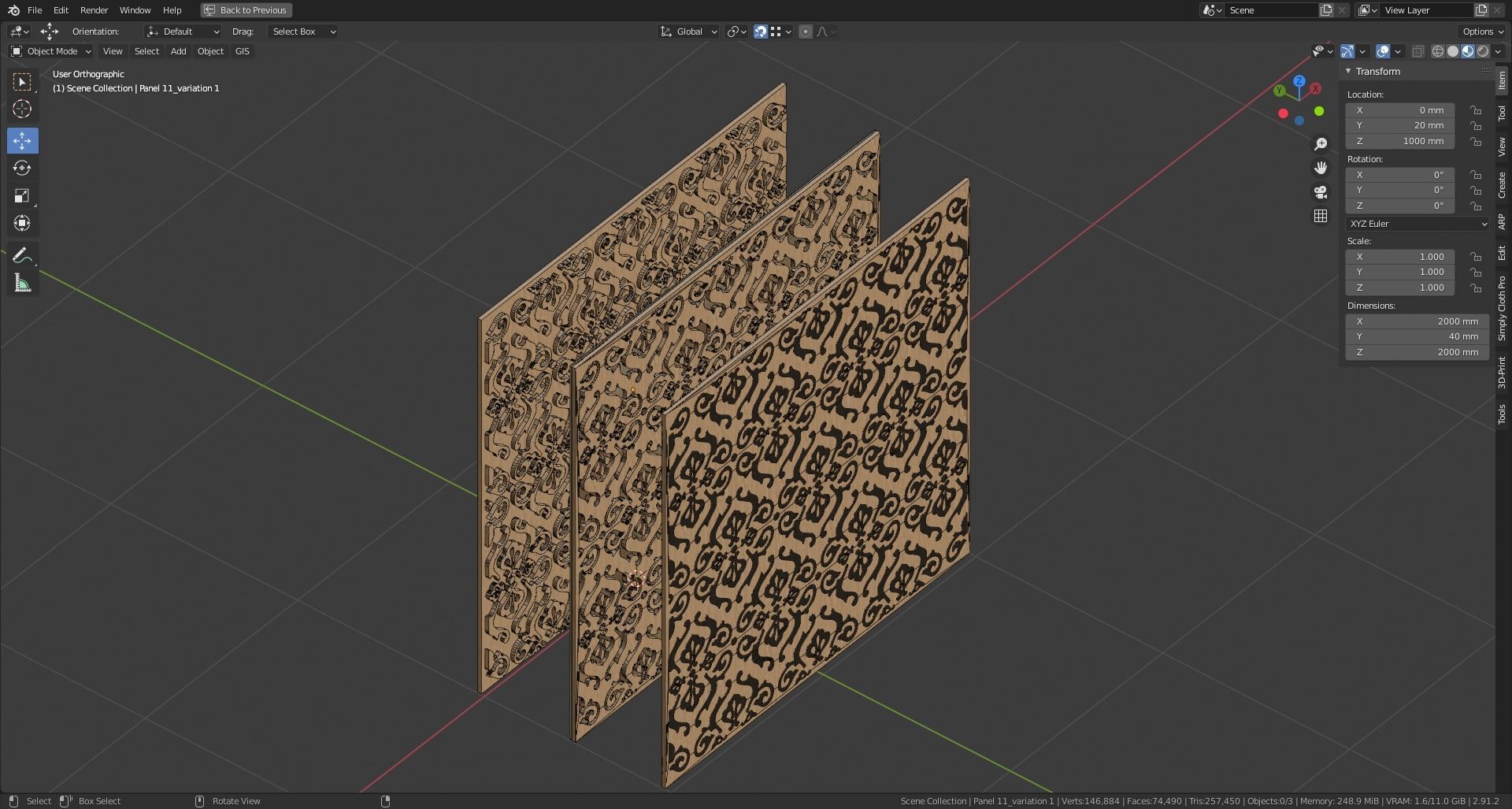 Decorative Wooden Wall Model 11 Low-poly 3D model_12
