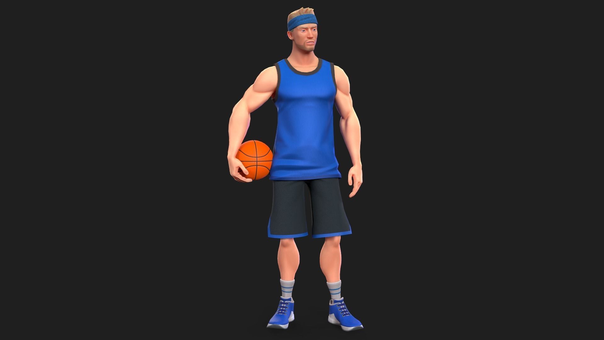 Stylized rigged basketball white player Low-poly 3D model_1