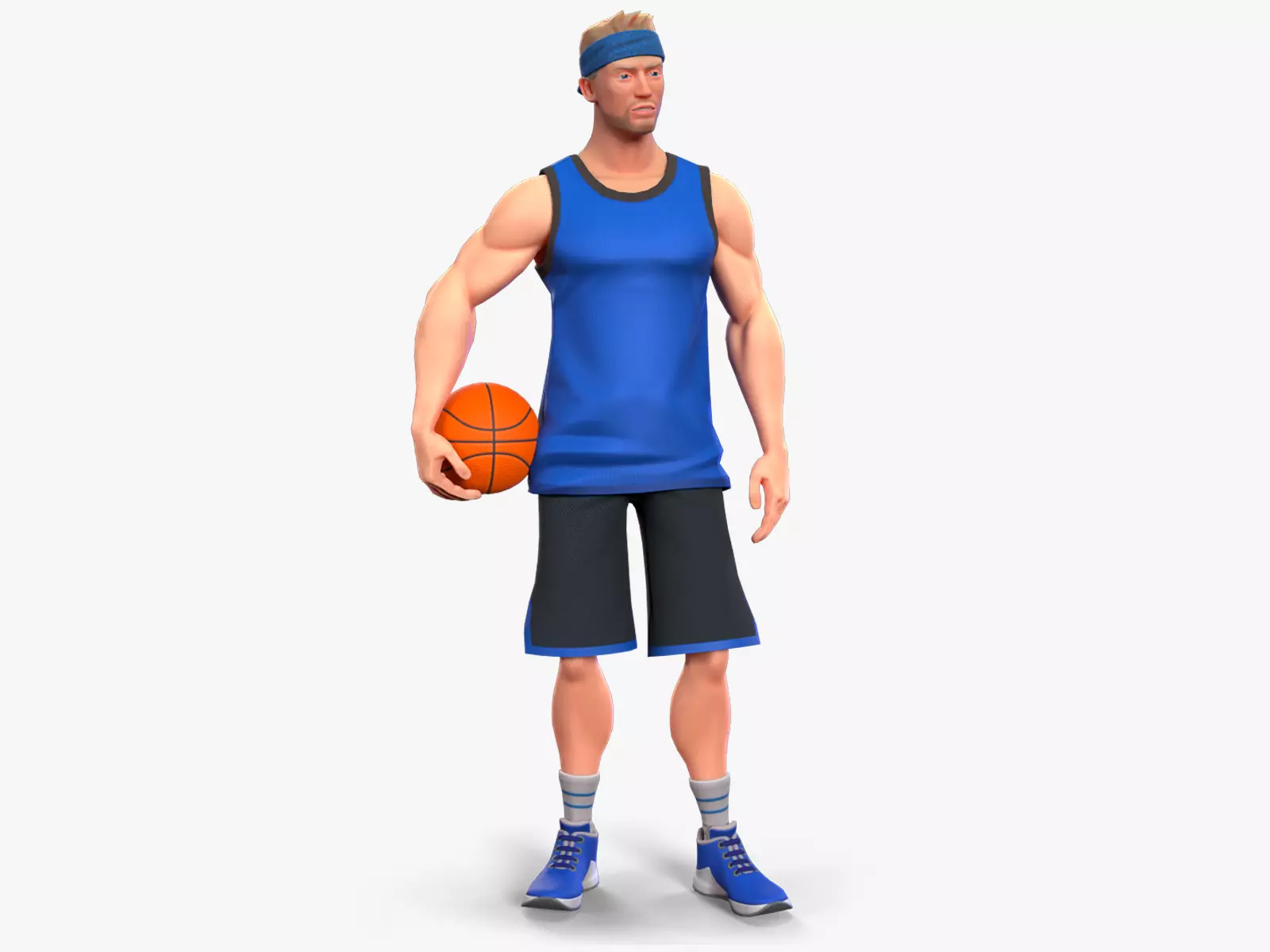 Stylized rigged basketball white player Low-poly 3D model_0