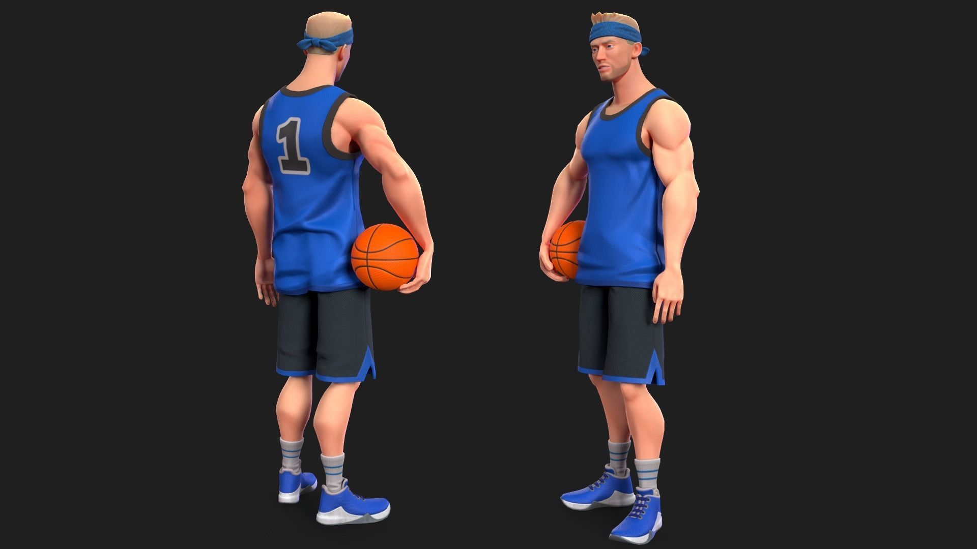 Stylized rigged basketball white player Low-poly 3D model_7
