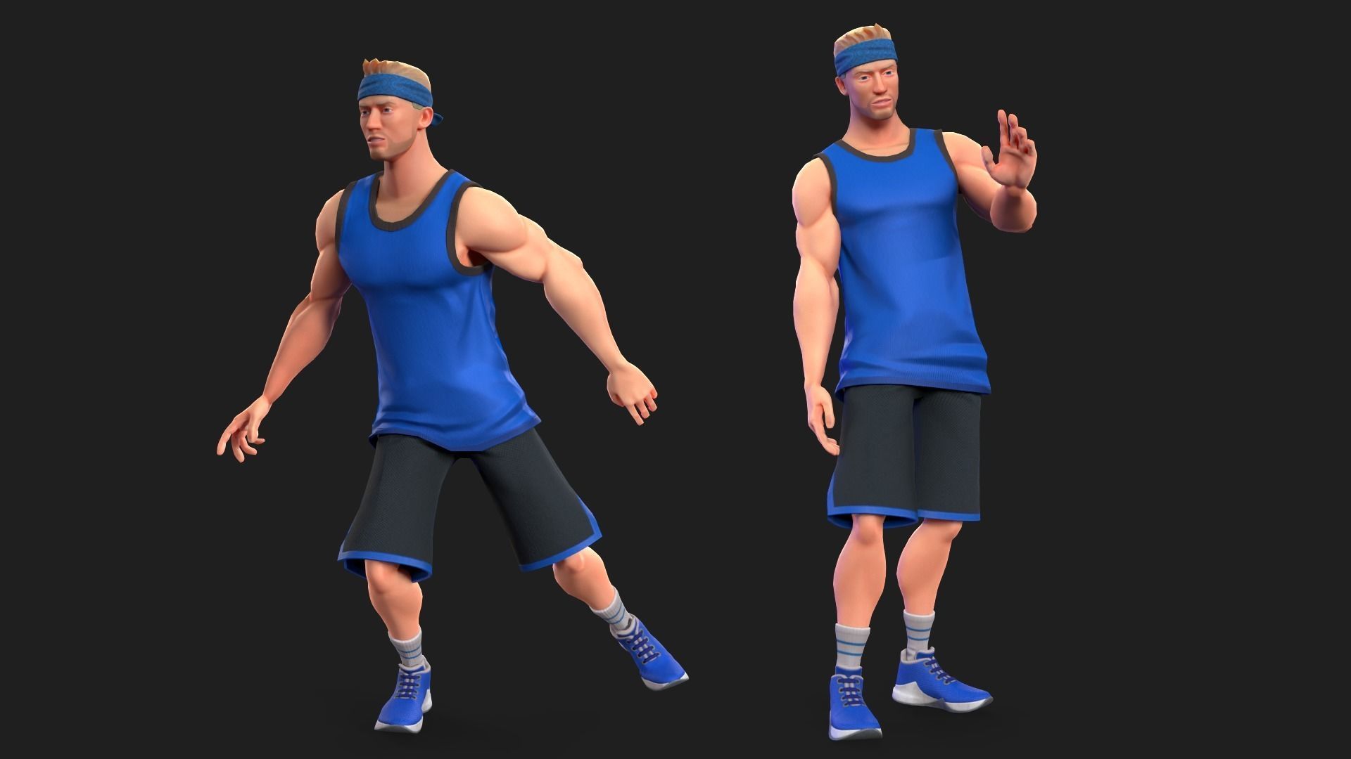 Stylized rigged basketball white player Low-poly 3D model_3