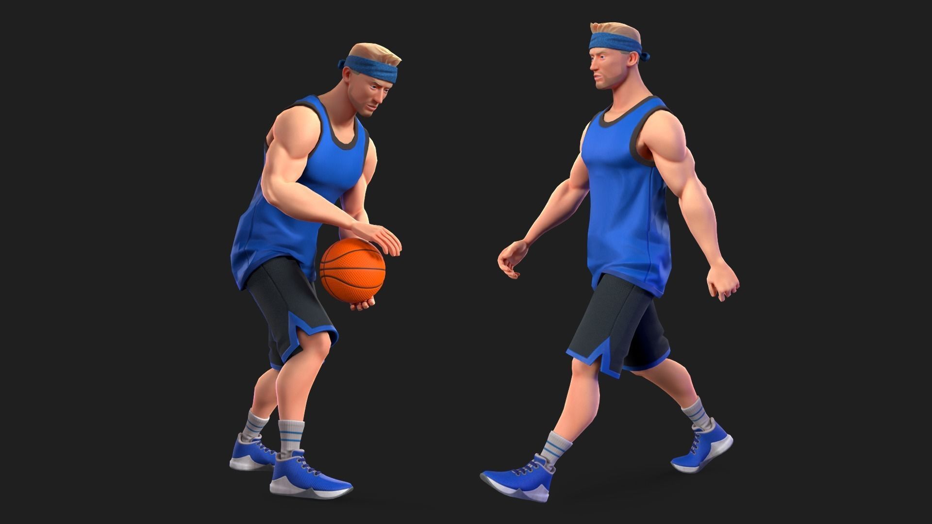 Stylized rigged basketball white player Low-poly 3D model_4