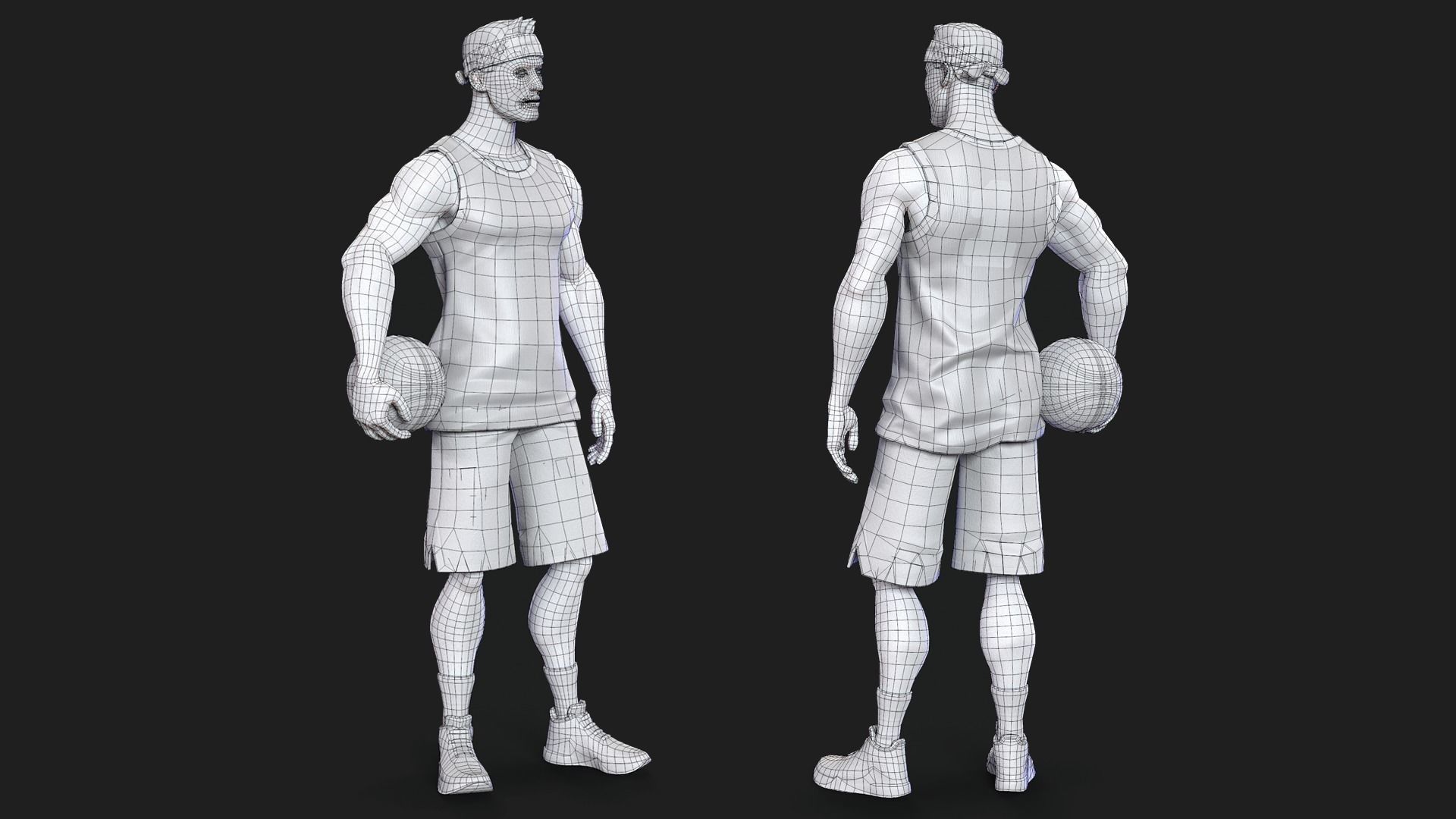 Stylized rigged basketball white player Low-poly 3D model_10