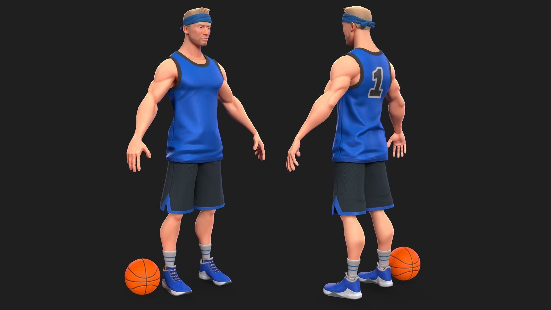 Stylized rigged basketball white player Low-poly 3D model_2