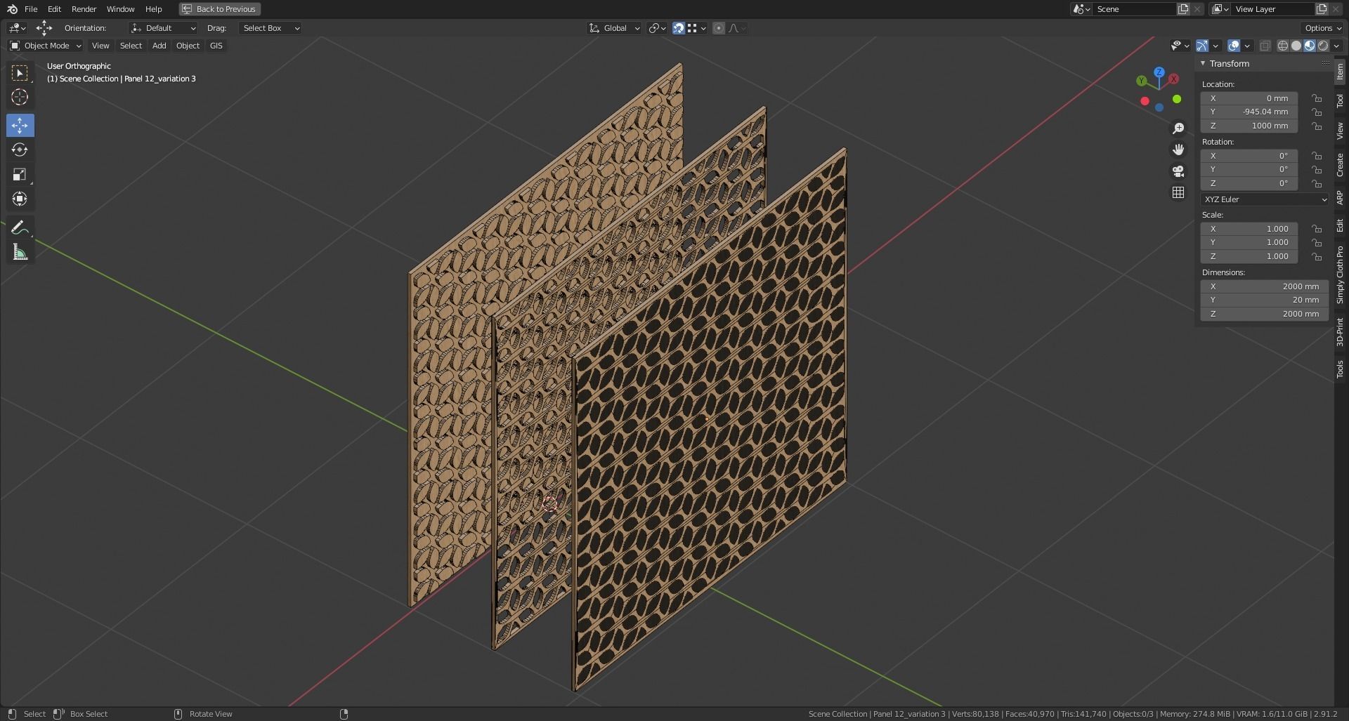 Decorative Wooden Wall Model 12 Low-poly 3D model_12