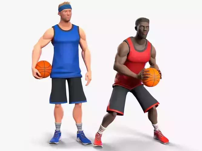 Stylized rigged basketball players Low-poly 3D model